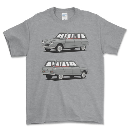 Citroen Ami 6 Break Estate - One Line Style Unisex T-Shirt-Beklædning-Citroen-Grå Sport-S-Forside-Garage Culture Shop- garage - man cave - merchandise