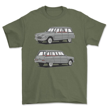 Citroen Ami 6 Break Estate - One Line Style Unisex T-Shirt-Beklædning-Citroen-Grøn Militær-S-Forside-Garage Culture Shop- garage - man cave - merchandise