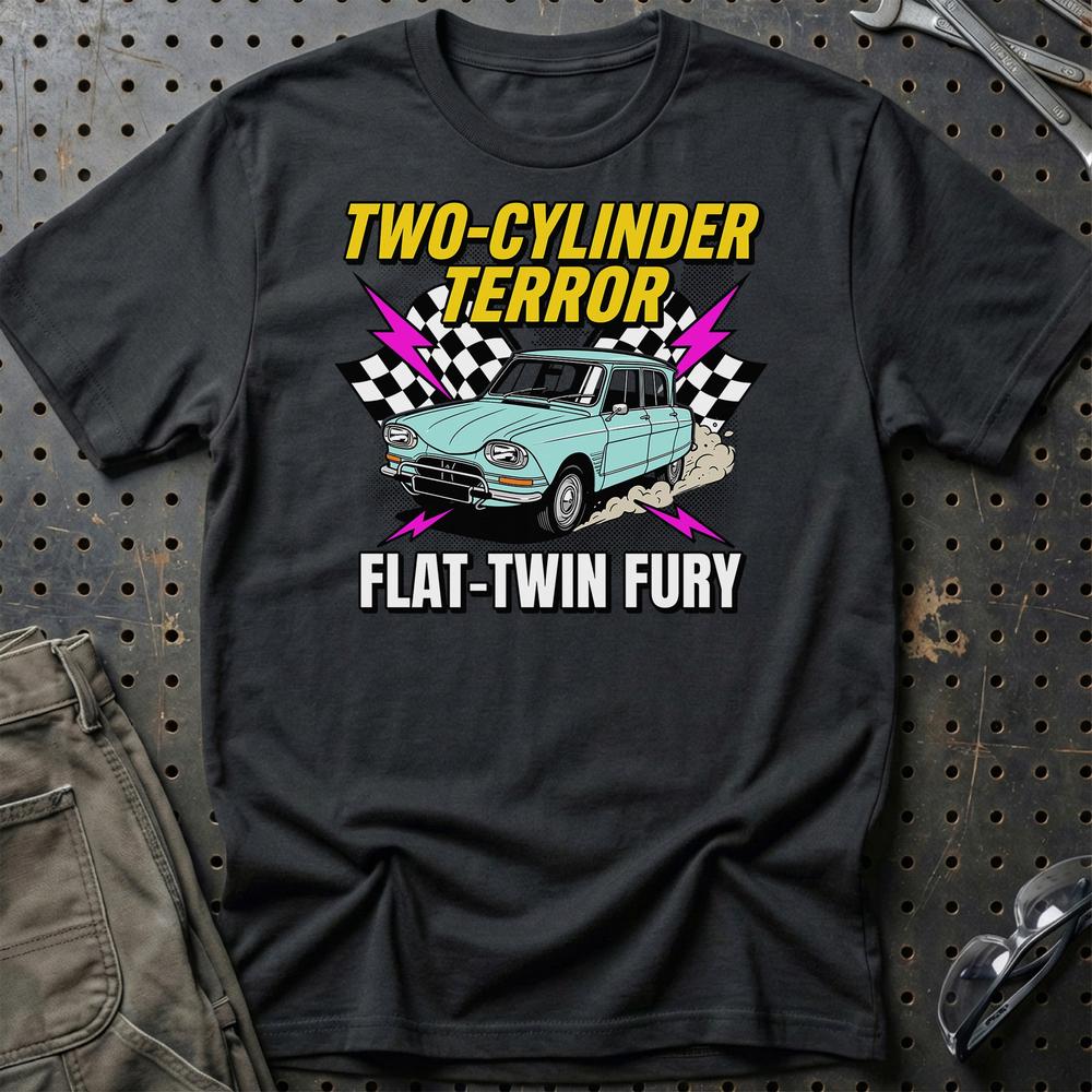 Citroën Ami Two-Cylinder Terror Flat-Twin Fury T-Shirt-Beklædning-Citroen-Sort-S-Garage Culture Shop- garage - man cave - merchandise