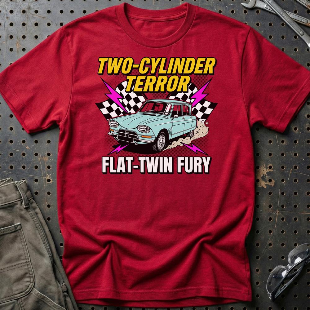 Citroën Ami Two-Cylinder Terror Flat-Twin Fury - Unisex T-Shirt-Beklædning-Citroen-Rød-S-Garage Culture Shop- garage - man cave - merchandise