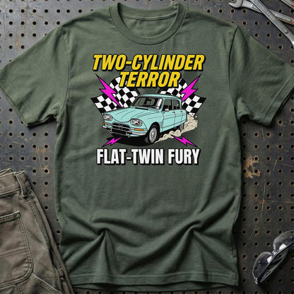 Citroën Ami Two-Cylinder Terror Flat-Twin Fury - Unisex T-Shirt-Beklædning-Citroen-Grøn Militær-S-Garage Culture Shop- garage - man cave - merchandise
