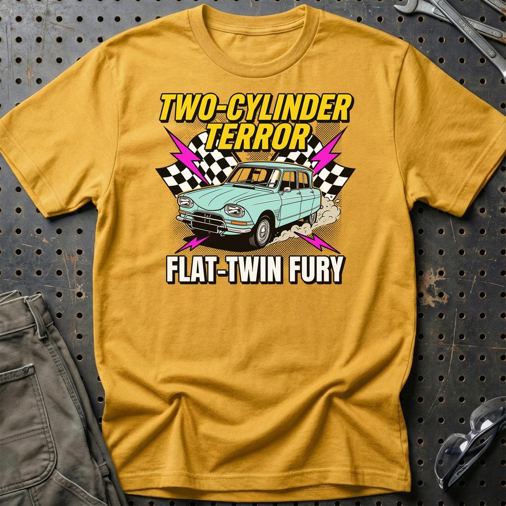Citroën Ami Two-Cylinder Terror Flat-Twin Fury - Unisex T-Shirt-Beklædning-Citroen-Guld-S-Garage Culture Shop- garage - man cave - merchandise