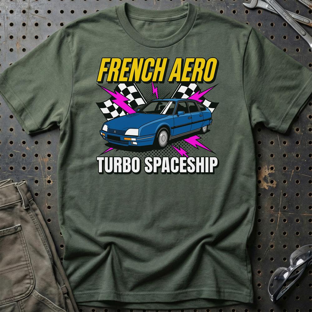 Citroën CX French Aero Turbo Spaceship - Unisex T-Shirt-Beklædning-Citroen-Grøn Militær-S-Garage Culture Shop- garage - man cave - merchandise