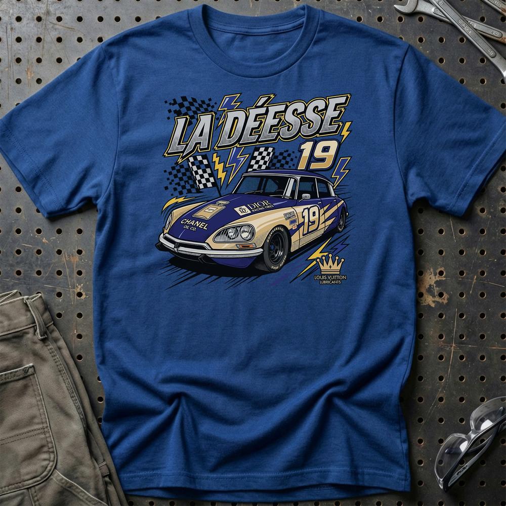 Citroën DS Racing T-Shirt - La Déesse 19 | Retro Motorsport T-Shirt-Beklædning-Citroen-Blå Royal-S-Garage Culture Shop- garage - man cave - merchandise