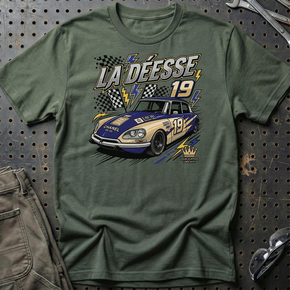 Citroën DS Racing T-Shirt - La Déesse 19 | Retro Motorsport T-Shirt-Beklædning-Citroen-Grøn Militær-S-Garage Culture Shop- garage - man cave - merchandise