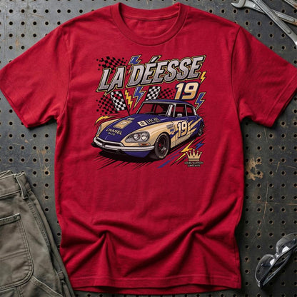 Citroën DS Racing T-Shirt – La Déesse 19 | Retro Motorsport - Unisex T-Shirt-Beklædning-Citroen-Rød-S-Garage Culture Shop- garage - man cave - merchandise