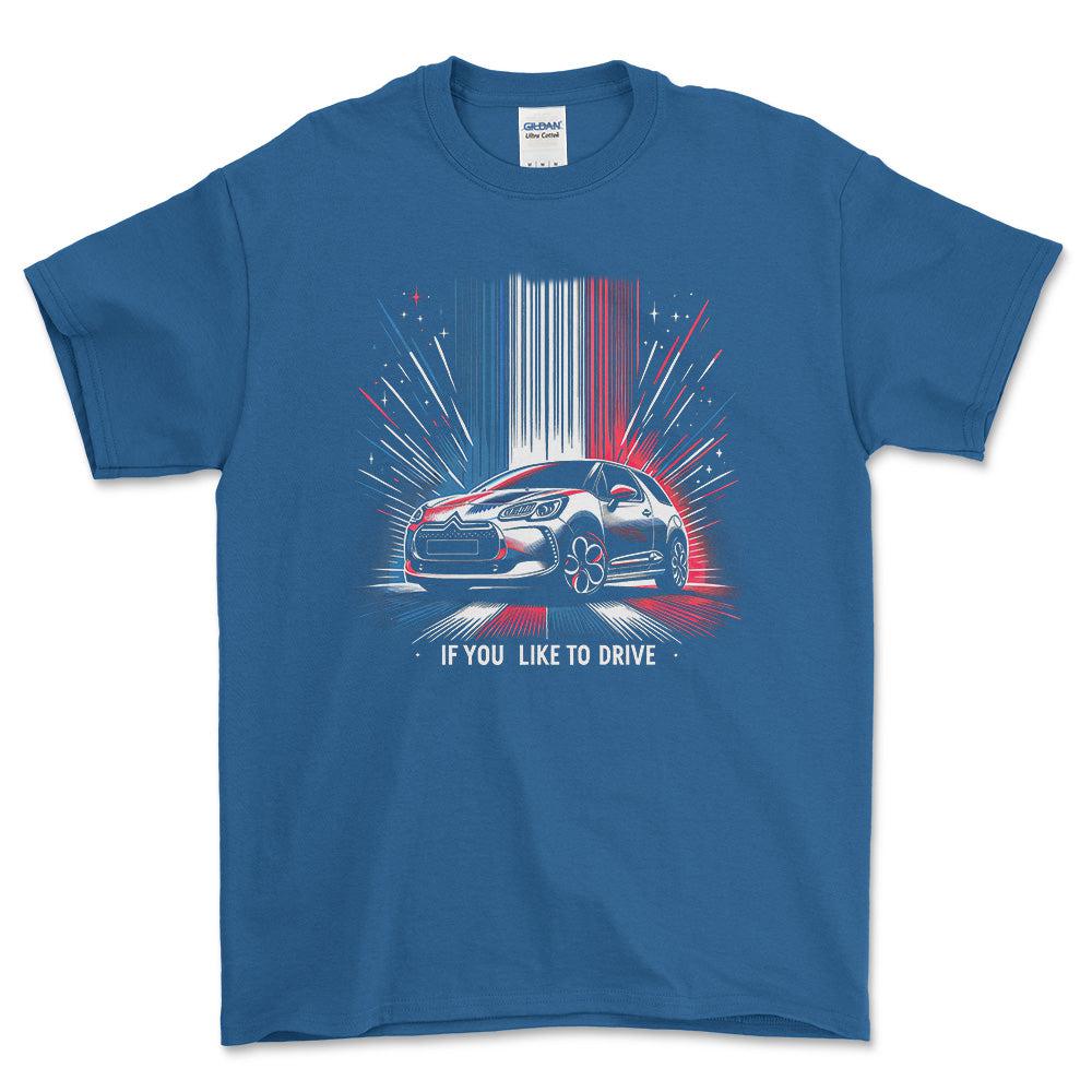 Citroën DS3 - If You Like To Drive - Unisex T-Shirt , Bomuld-Beklædning-Citroen-Blå Royal-S-Forside-Garage Culture Shop- garage - man cave - merchandise