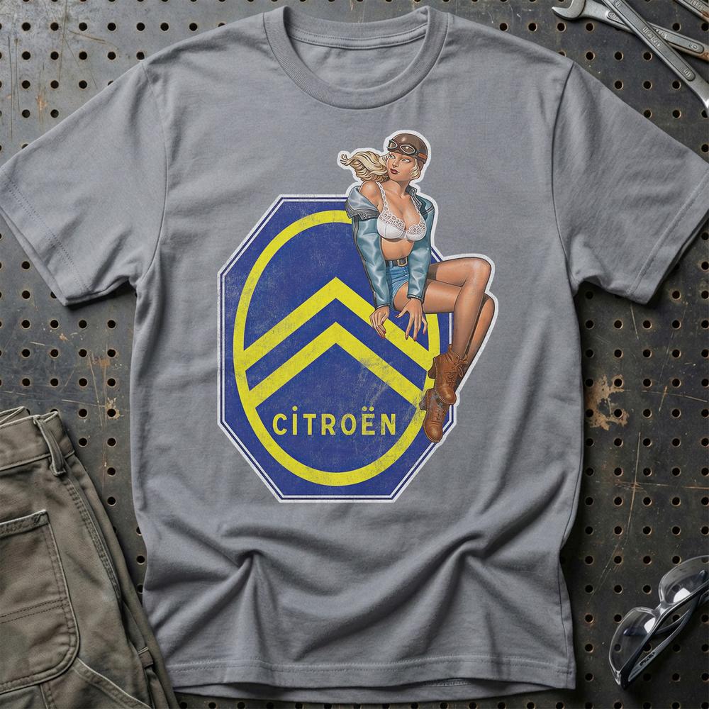 Citroen Pinup - Unisex T-Shirt , Bomuld-Beklædning-Citroen-Grå Sport-S-Garage Culture Shop- garage - man cave - merchandise