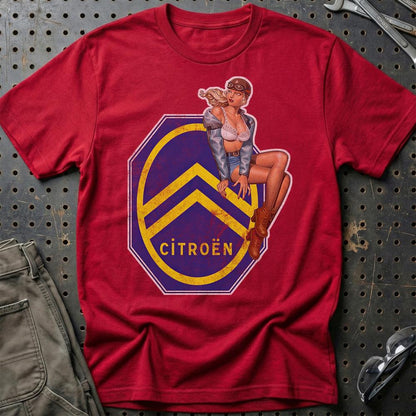 Citroen Pinup - Unisex T-Shirt , Bomuld-Beklædning-Citroen-Rød-S-Garage Culture Shop- garage - man cave - merchandise