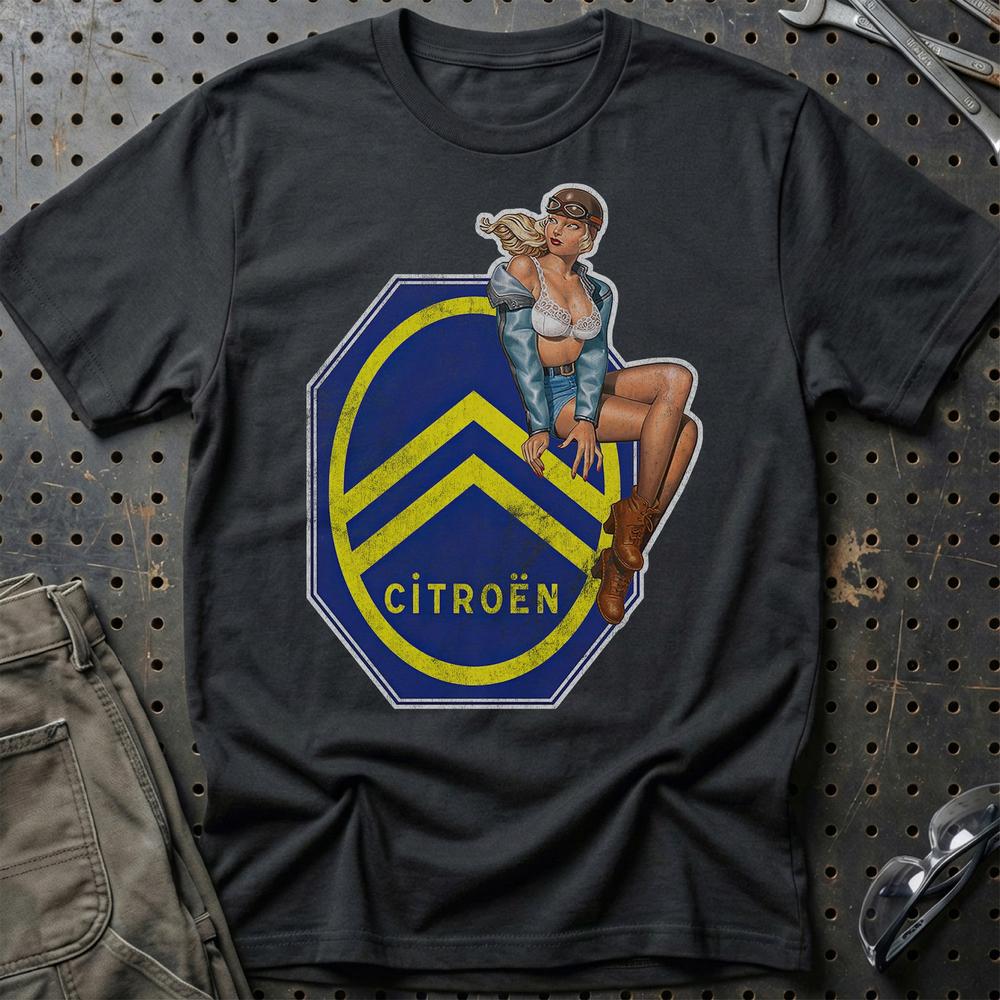 Citroen Pinup - Unisex T-Shirt , Bomuld-Beklædning-Citroen-Sort-S-Garage Culture Shop- garage - man cave - merchandise