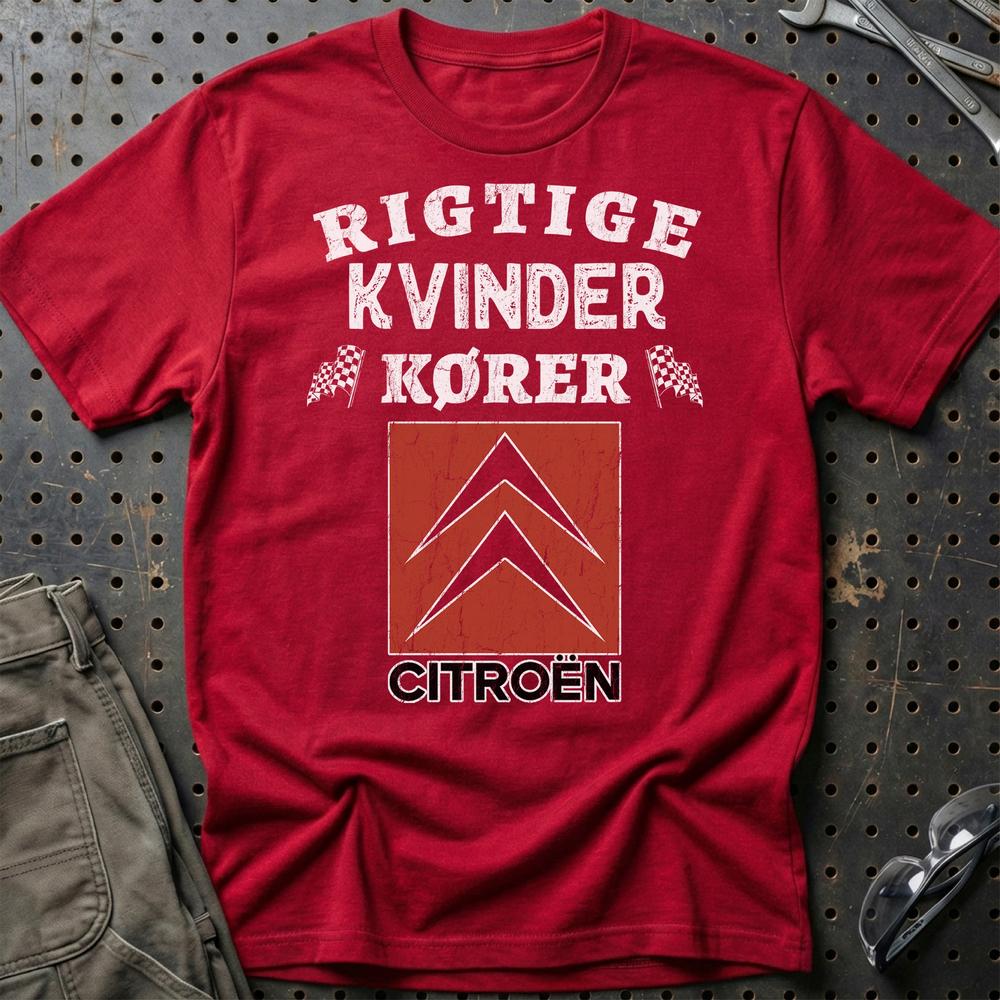 Citroen Rigtige Kvinder Kører - Unisex T-Shirt , Bomuld-Beklædning-Citroen-Rød-S-Garage Culture Shop- garage - man cave - merchandise