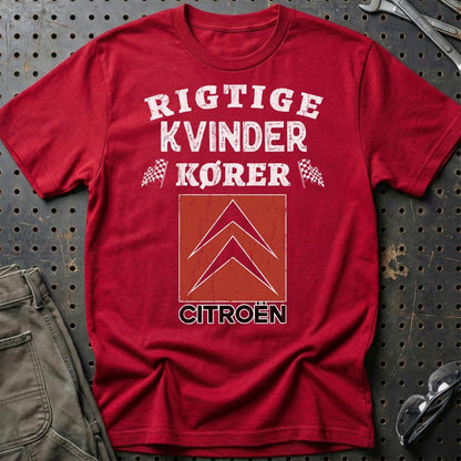 Citroen Rigtige Kvinder Kører - Unisex T-Shirt , Bomuld-Beklædning-Citroen-Rød-S-Garage Culture Shop- garage - man cave - merchandise