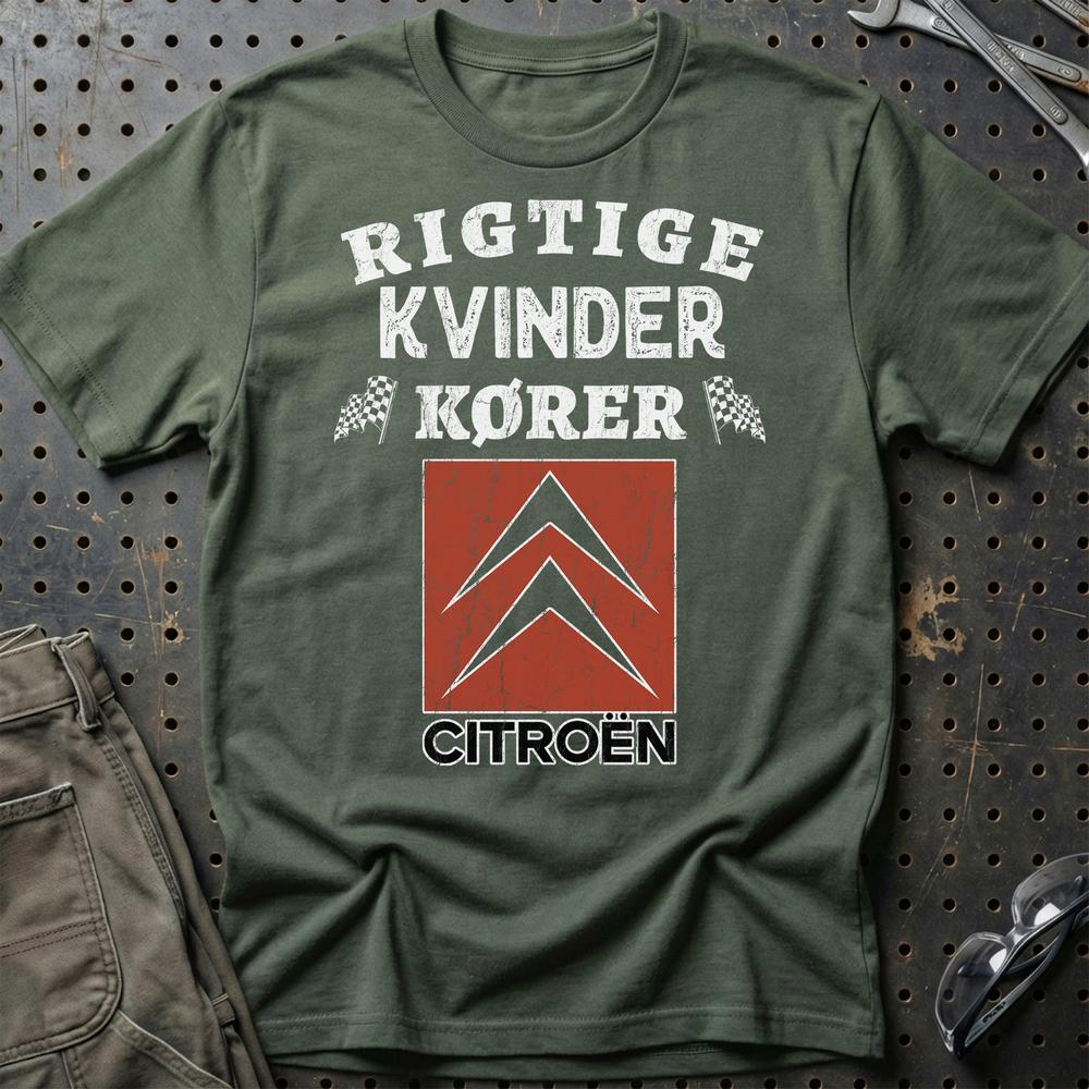Citroen Rigtige Kvinder Kører - Unisex T-Shirt , Bomuld-Beklædning-Citroen-Grøn Militær-S-Garage Culture Shop- garage - man cave - merchandise