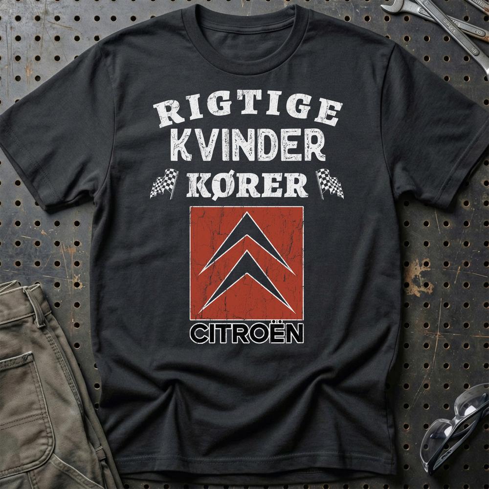 Citroen Rigtige Kvinder Kører - Unisex T-Shirt , Bomuld-Beklædning-Citroen-Sort-S-Garage Culture Shop- garage - man cave - merchandise