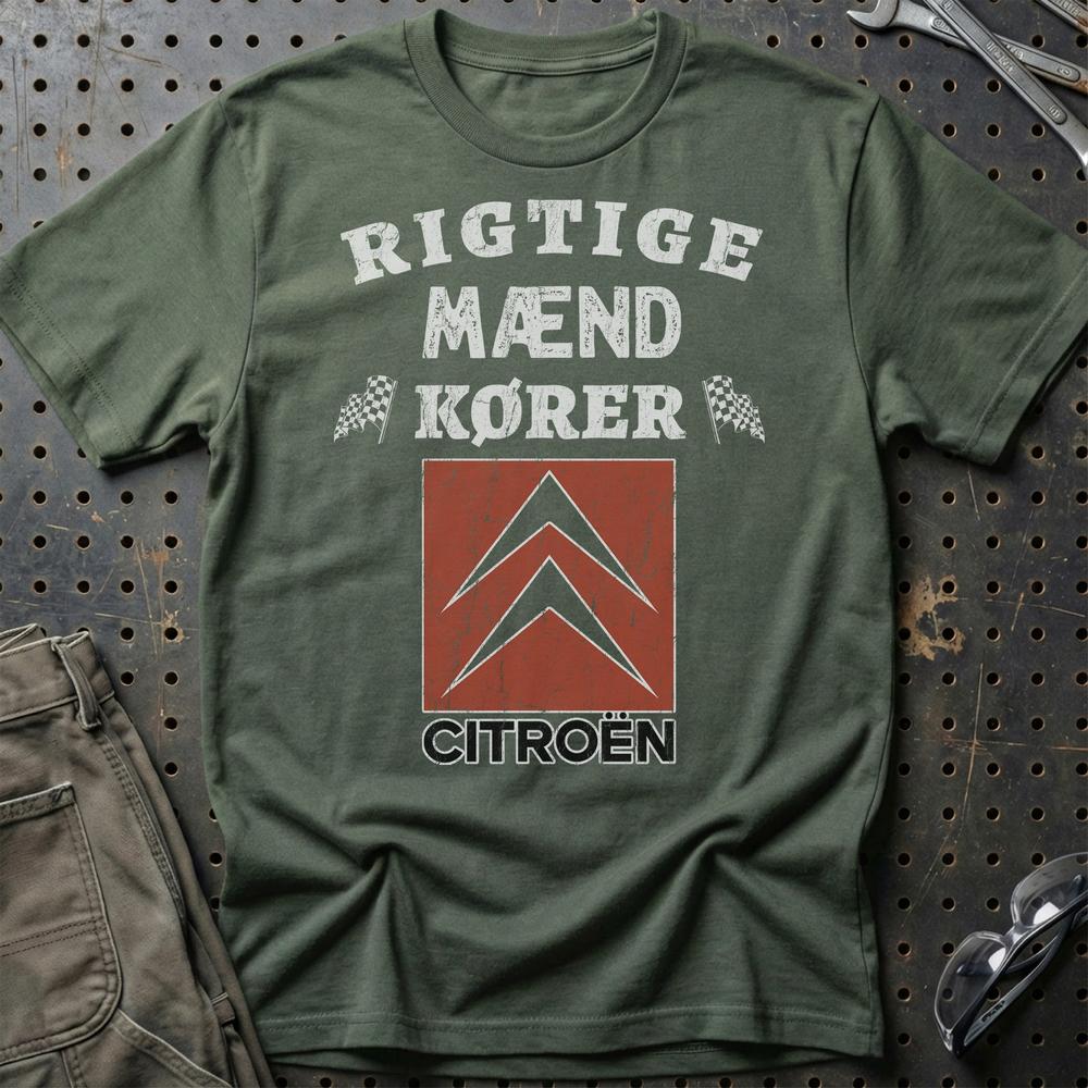 Citroen Rigtige Mænd Kører T-Shirt-Beklædning-Citroen-Grøn Militær-S-Garage Culture Shop- garage - man cave - merchandise
