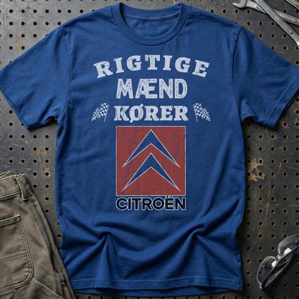 Citroen Rigtige Mænd Kører - Unisex T-Shirt , Bomuld-Beklædning-Citroen-Blå Royal-S-Garage Culture Shop- garage - man cave - merchandise