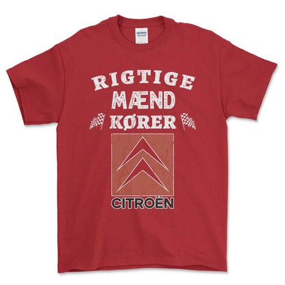 Citroen Rigtige Mænd Kører - Unisex T-Shirt , Bomuld-Beklædning-Citroen-Rød-S-Forside-Garage Culture Shop- garage - man cave - merchandise