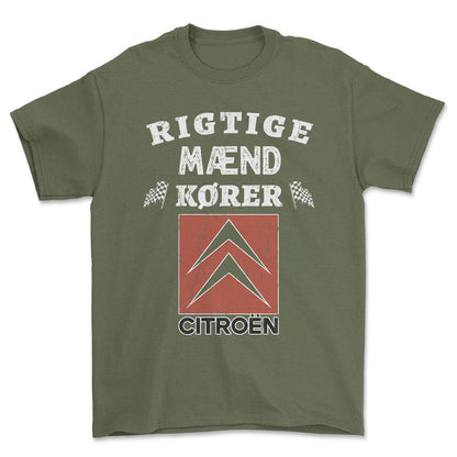 Citroen Rigtige Mænd Kører - Unisex T-Shirt , Bomuld-Beklædning-Citroen-Grøn Militær-S-Forside-Garage Culture Shop- garage - man cave - merchandise