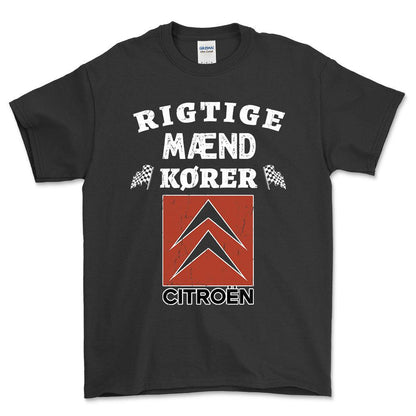 Citroen Rigtige Mænd Kører - Unisex T-Shirt , Bomuld-Beklædning-Citroen-Sort-S-Forside-Garage Culture Shop- garage - man cave - merchandise