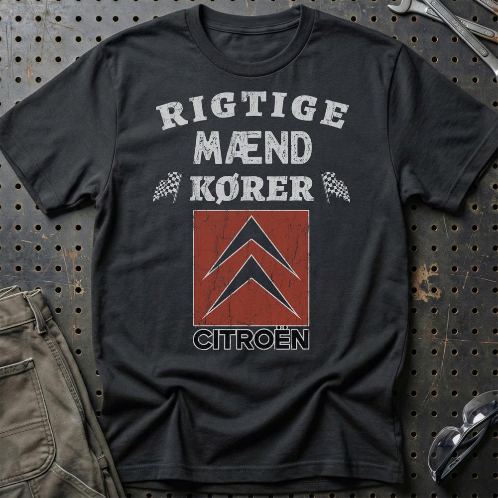 Citroen Rigtige Mænd Kører - Unisex T-Shirt , Bomuld-Beklædning-Citroen-Sort-S-Garage Culture Shop- garage - man cave - merchandise