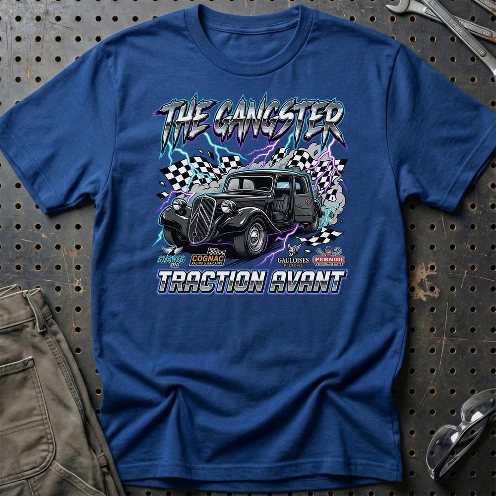 Citroën Traction Avant T-Shirt – The Gangster Edition - Unisex T-Shirt-Beklædning-Citroen-Blå Royal-S-Garage Culture Shop- garage - man cave - merchandise