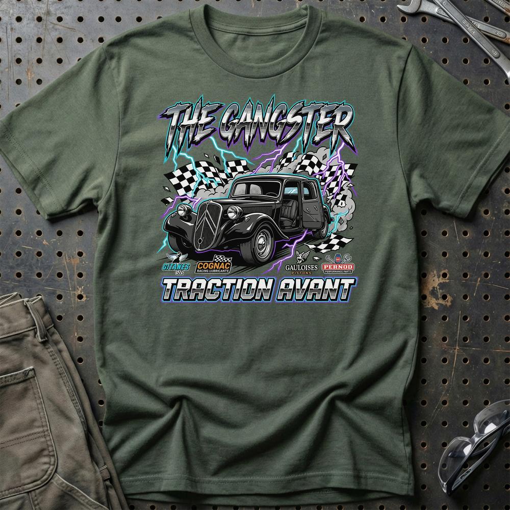 Citroën Traction Avant T-Shirt – The Gangster Edition - Unisex T-Shirt-Beklædning-Citroen-Grøn Militær-S-Garage Culture Shop- garage - man cave - merchandise