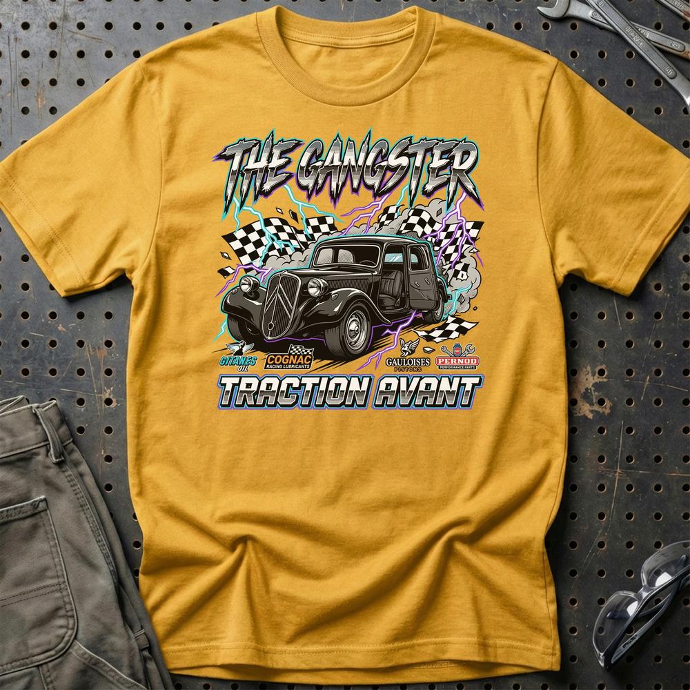 Citroën Traction Avant T-Shirt – The Gangster Edition - Unisex T-Shirt-Beklædning-Citroen-Guld-S-Garage Culture Shop- garage - man cave - merchandise