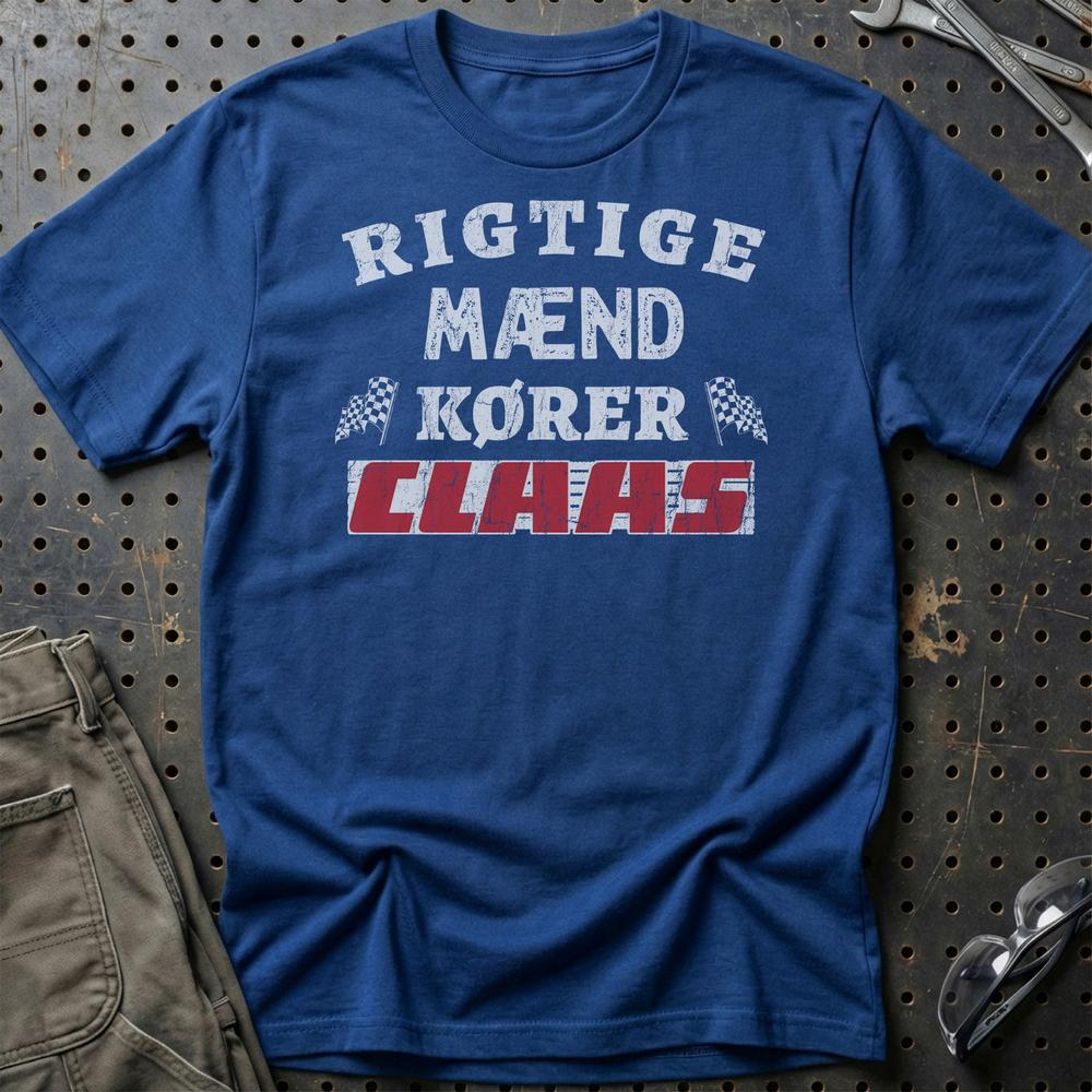 Claas Rigtige Mænd Kører T-Shirt-Beklædning-Claas-Blå Royal-S-Garage Culture Shop- garage - man cave - merchandise
