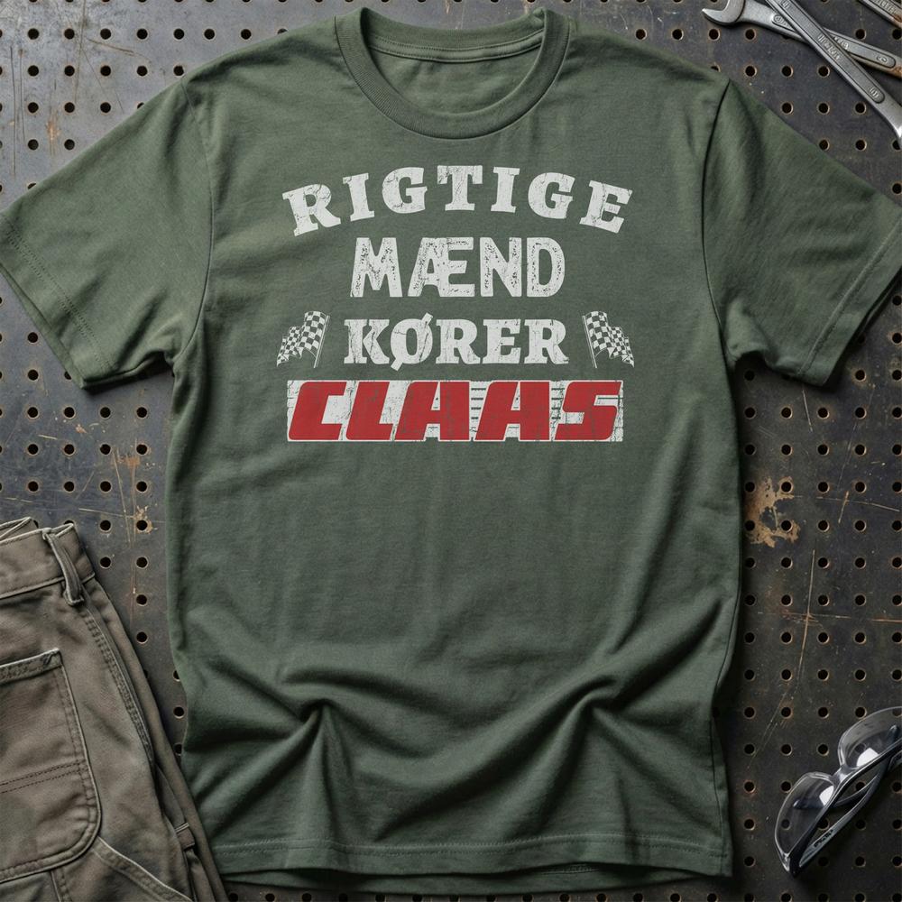 Claas Rigtige Mænd Kører T-Shirt-Beklædning-Claas-Grøn Militær-S-Garage Culture Shop- garage - man cave - merchandise