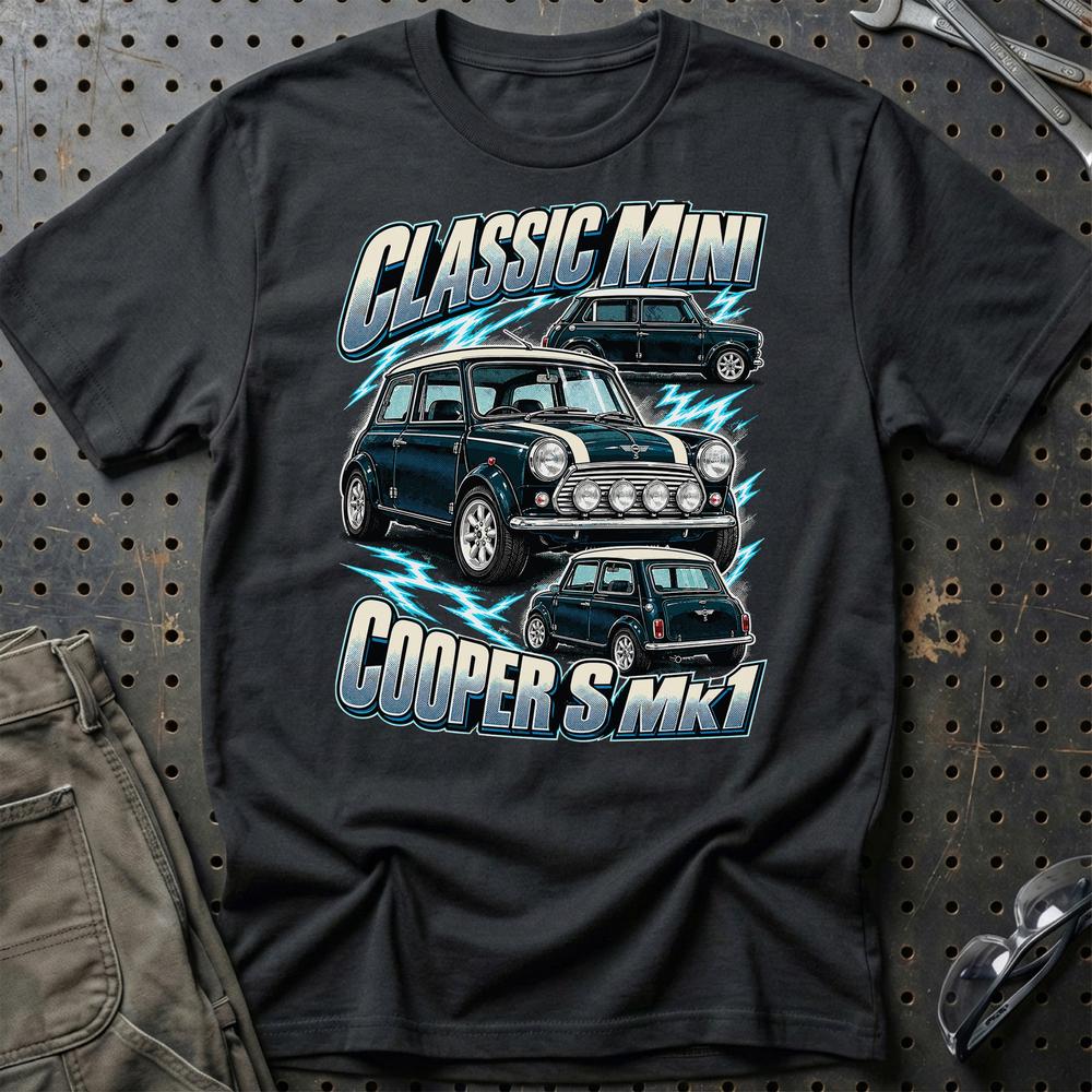 Classic Mini Cooper S Mk1 T-Shirt-Beklædning-Garage Culture-Sort-S-Garage Culture Shop- garage - man cave - merchandise