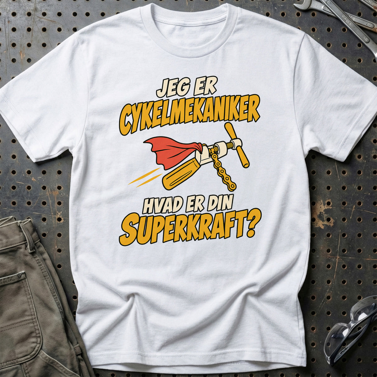 
Cykelmekaniker – Hvad er din superkraft? – Unisex T-Shirt – Hvid