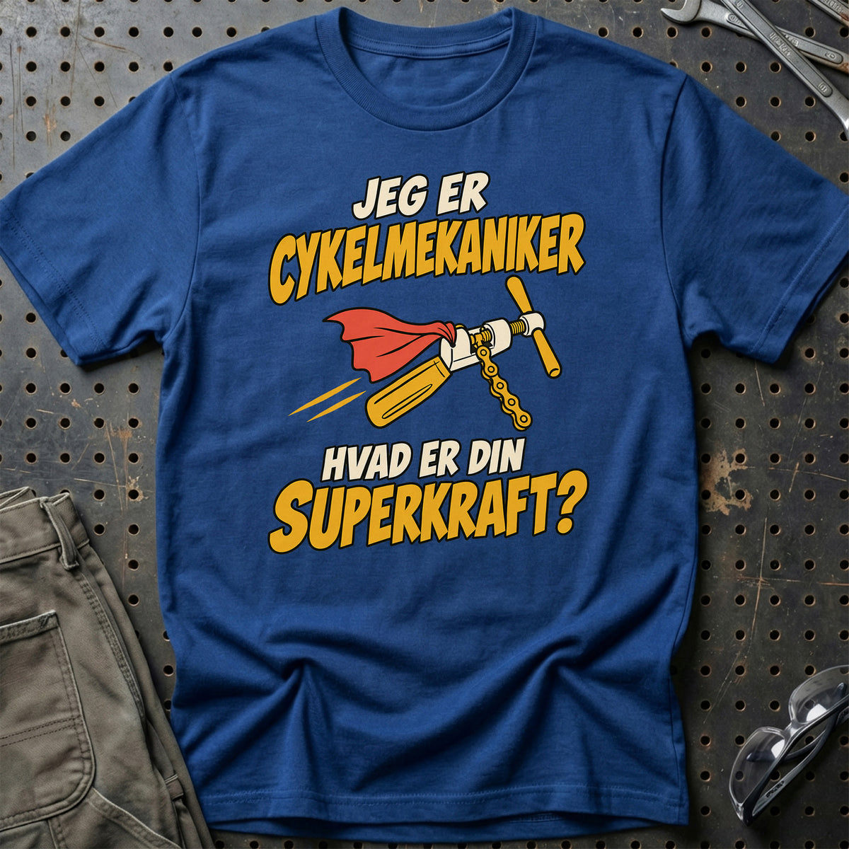 
Cykelmekaniker – Hvad er din superkraft? – Unisex T-Shirt – Blå Royal