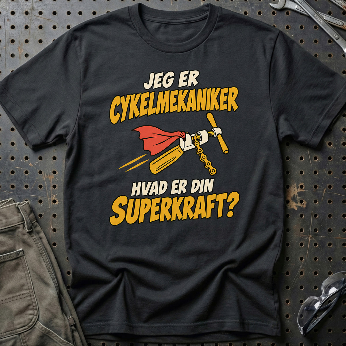 
Cykelmekaniker – Hvad er din superkraft? – Unisex T-Shirt – Sort