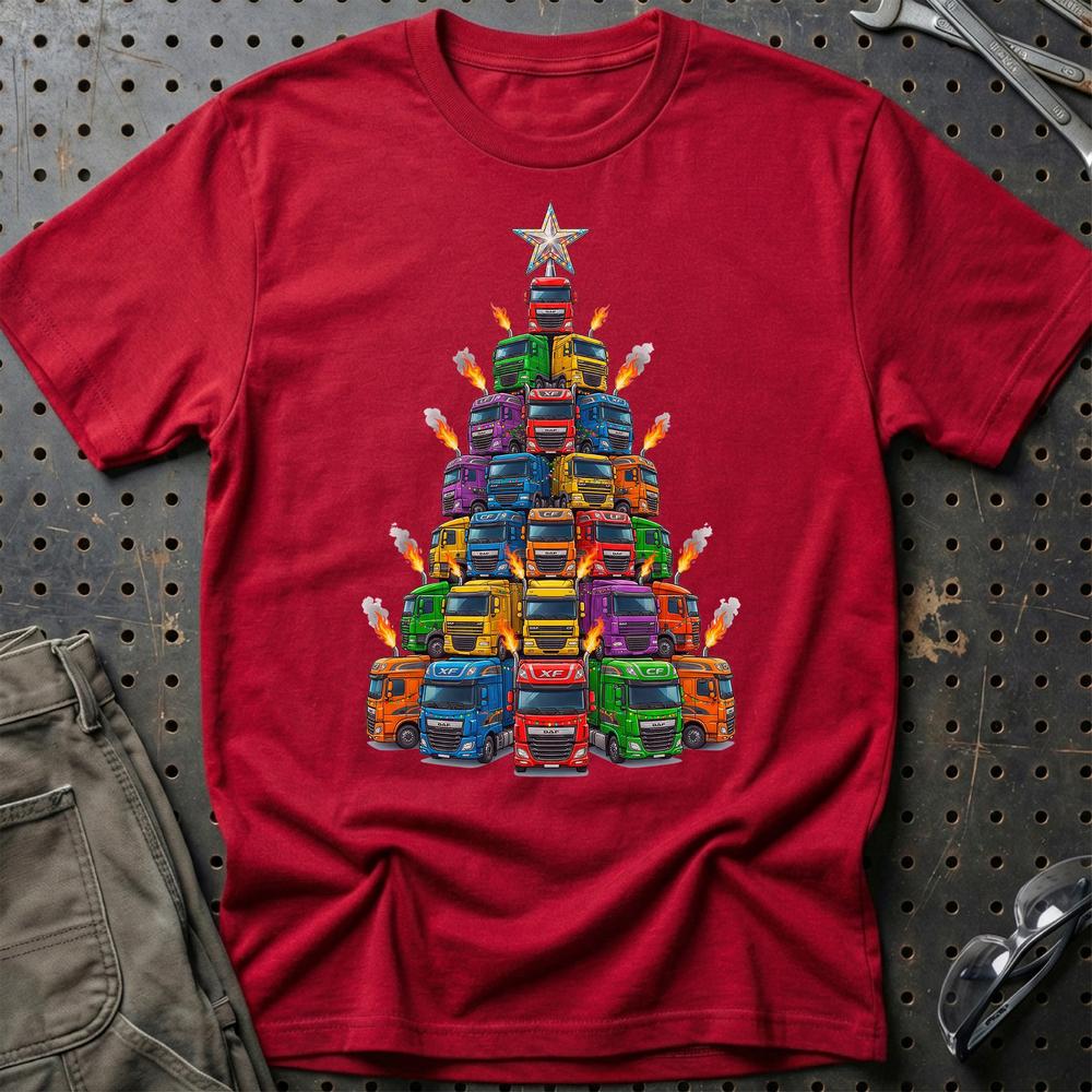 DAF Lastbil Juletræ Christmas Tree T-Shirt-Beklædning-DAF-Rød-S-Garage Culture Shop- garage - man cave - merchandise