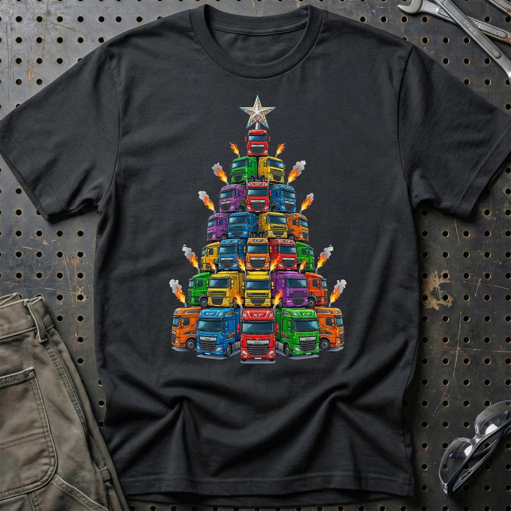 DAF Lastbil Juletræ Christmas Tree T-Shirt-Beklædning-DAF-Sort-S-Garage Culture Shop- garage - man cave - merchandise