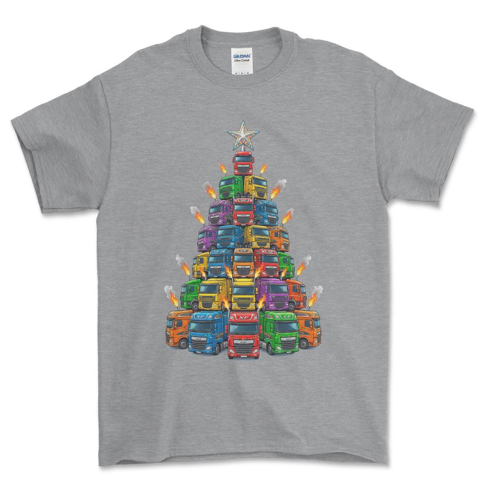 DAF Lastbil Juletræ Christmas Tree - Unisex T-Shirt-Beklædning-DAF-Grå Sport-S-Forside-Garage Culture Shop- garage - man cave - merchandise