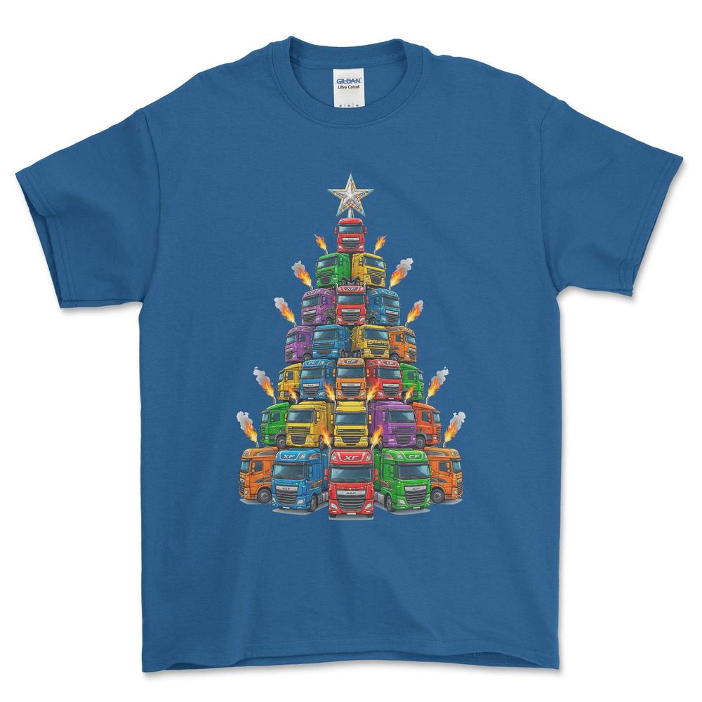 DAF Lastbil Juletræ Christmas Tree - Unisex T-Shirt-Beklædning-DAF-Blå Royal-S-Forside-Garage Culture Shop- garage - man cave - merchandise