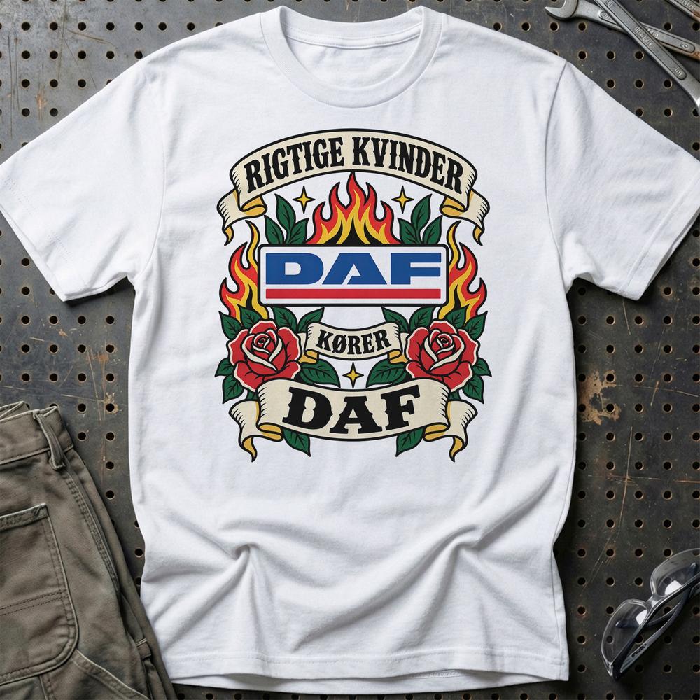 
Produktbillede af DAF Rigtige Kvinder Kører – Roser og Flammer T-Shirt