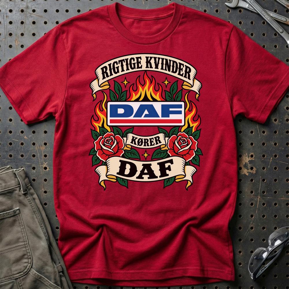 
Produktbillede af DAF Rigtige Kvinder Kører – Roser og Flammer T-Shirt