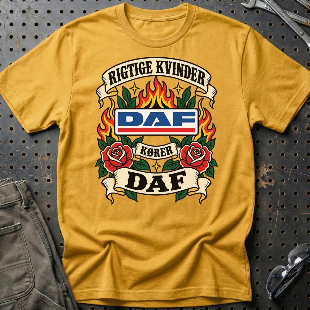 
Produktbillede af DAF Rigtige Kvinder Kører – Roser og Flammer T-Shirt
