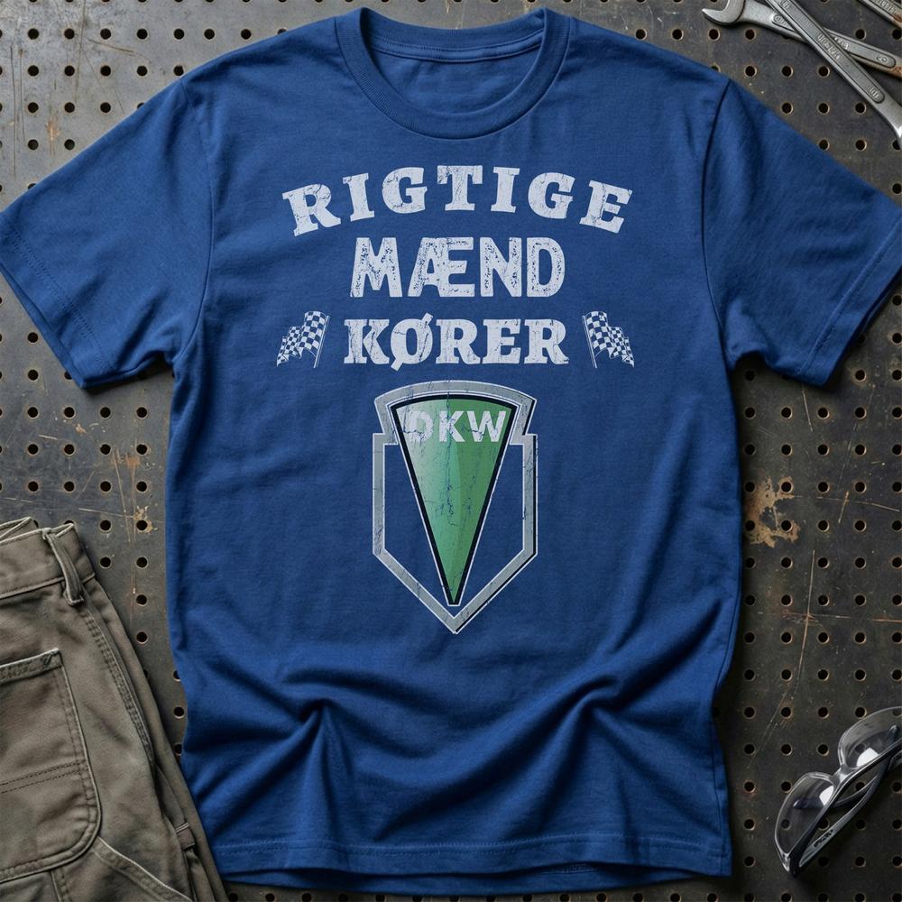 DKW Rigtige Mænd Kører T-Shirt-Beklædning-DKW-Blå Royal-S-Garage Culture Shop- garage - man cave - merchandise