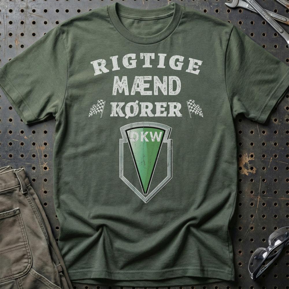 DKW Rigtige Mænd Kører T-Shirt-Beklædning-DKW-Grøn Militær-S-Garage Culture Shop- garage - man cave - merchandise
