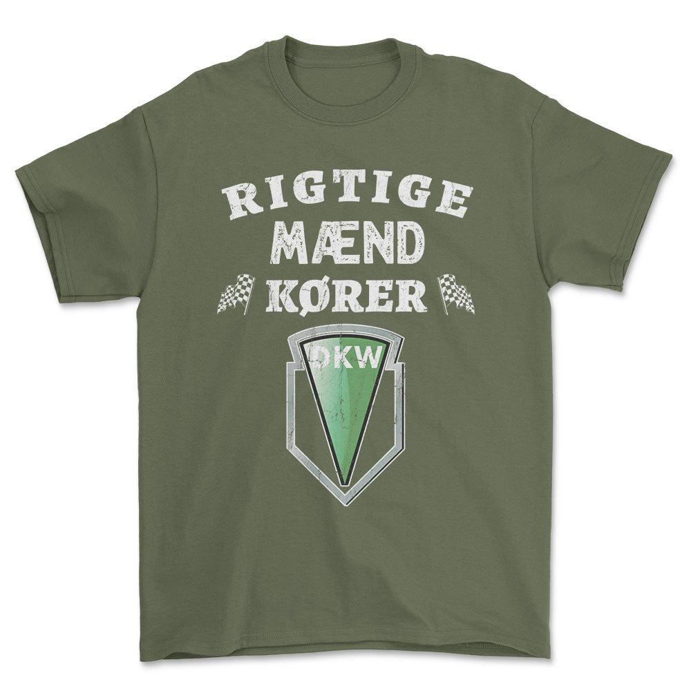 DKW Rigtige Mænd Kører - Unisex T-Shirt , Bomuld-Beklædning-DKW-Grøn Militær-S-Forside-Garage Culture Shop- garage - man cave - merchandise