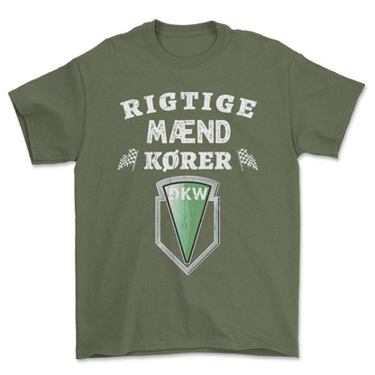 DKW Rigtige Mænd Kører - Unisex T-Shirt , Bomuld-Beklædning-DKW-Grøn Militær-S-Forside-Garage Culture Shop- garage - man cave - merchandise