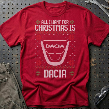 Dacia - All I Want For Christmas - Unisex T-Shirt , Bomuld-Beklædning-Dacia-Rød-S-Garage Culture Shop- garage - man cave - merchandise
