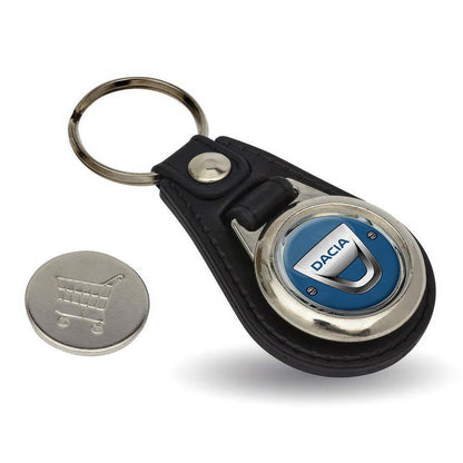 Dacia - Nøglering med Indkøbsvognsmønt – Metal & Kunstlæder-Nøglering-Dacia-Garage Culture Shop- garage - man cave - merchandise