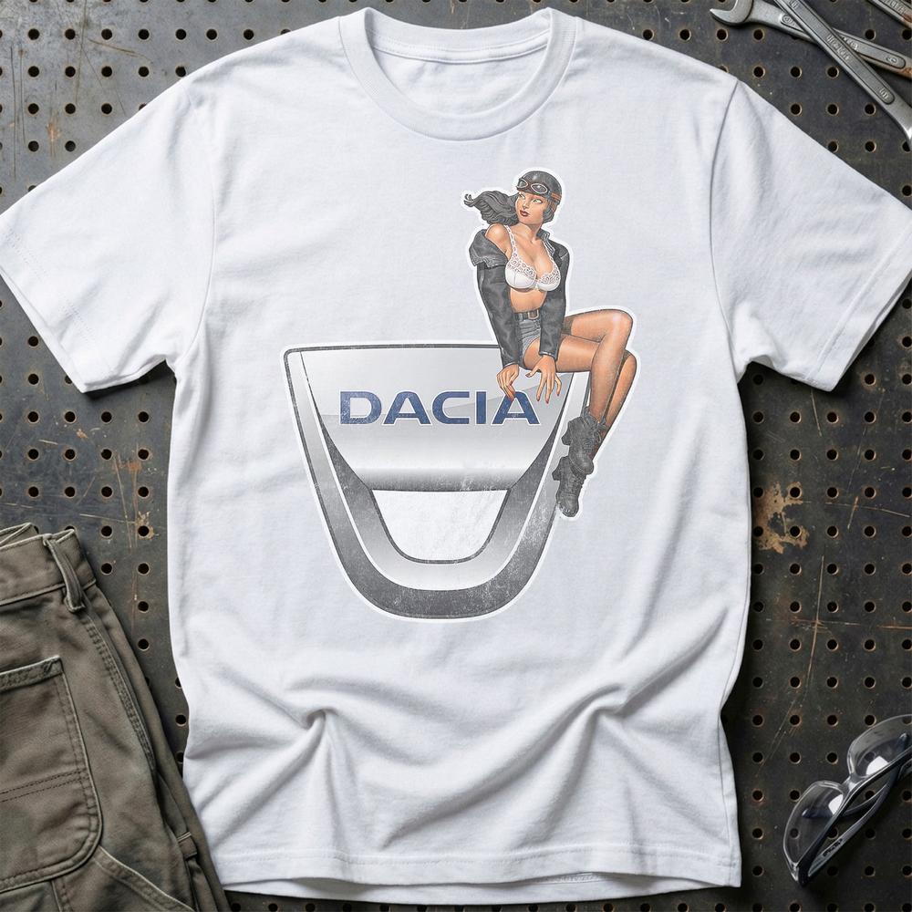 Dacia Pinup T-Shirt-Beklædning-Dacia-Hvid-S-Garage Culture Shop- garage - man cave - merchandise