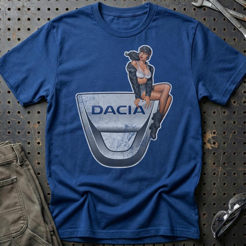 Dacia Pinup T-Shirt-Beklædning-Dacia-Blå Royal-S-Garage Culture Shop- garage - man cave - merchandise