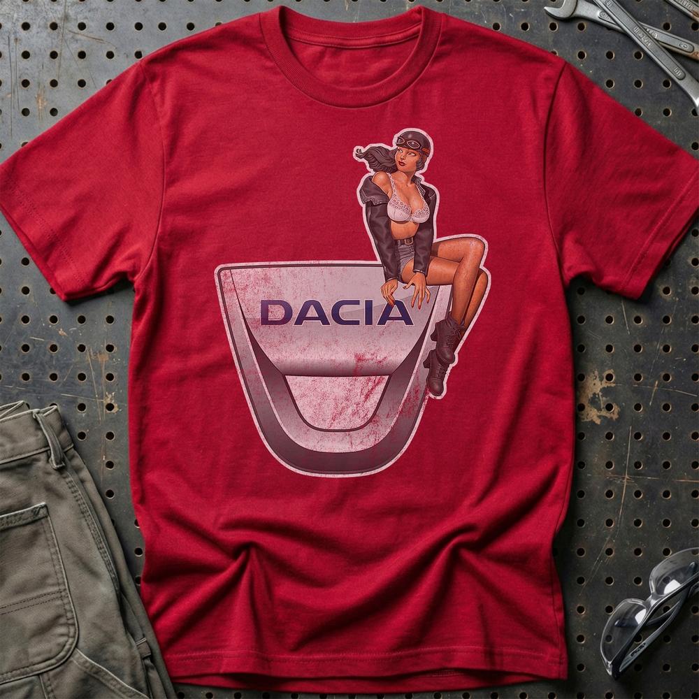 Dacia Pinup T-Shirt-Beklædning-Dacia-Rød-S-Garage Culture Shop- garage - man cave - merchandise