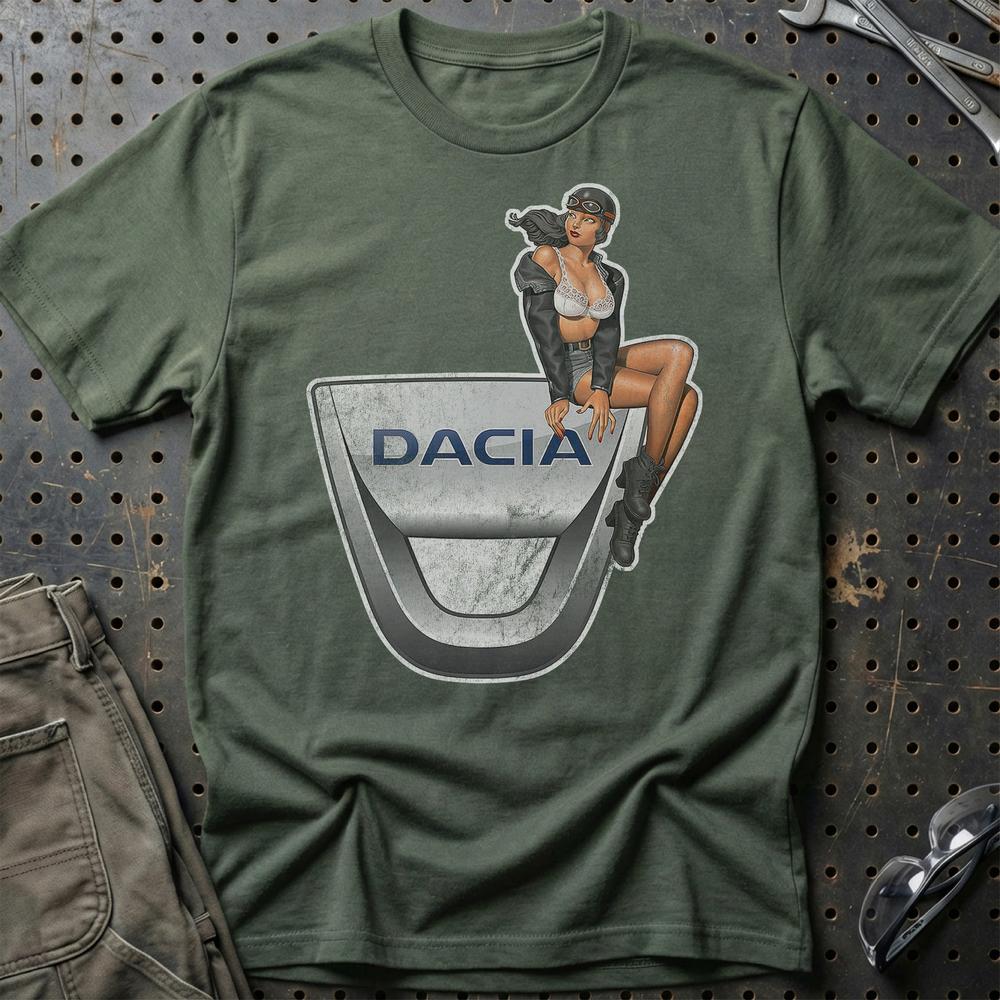 Dacia Pinup T-Shirt-Beklædning-Dacia-Grøn Militær-S-Garage Culture Shop- garage - man cave - merchandise